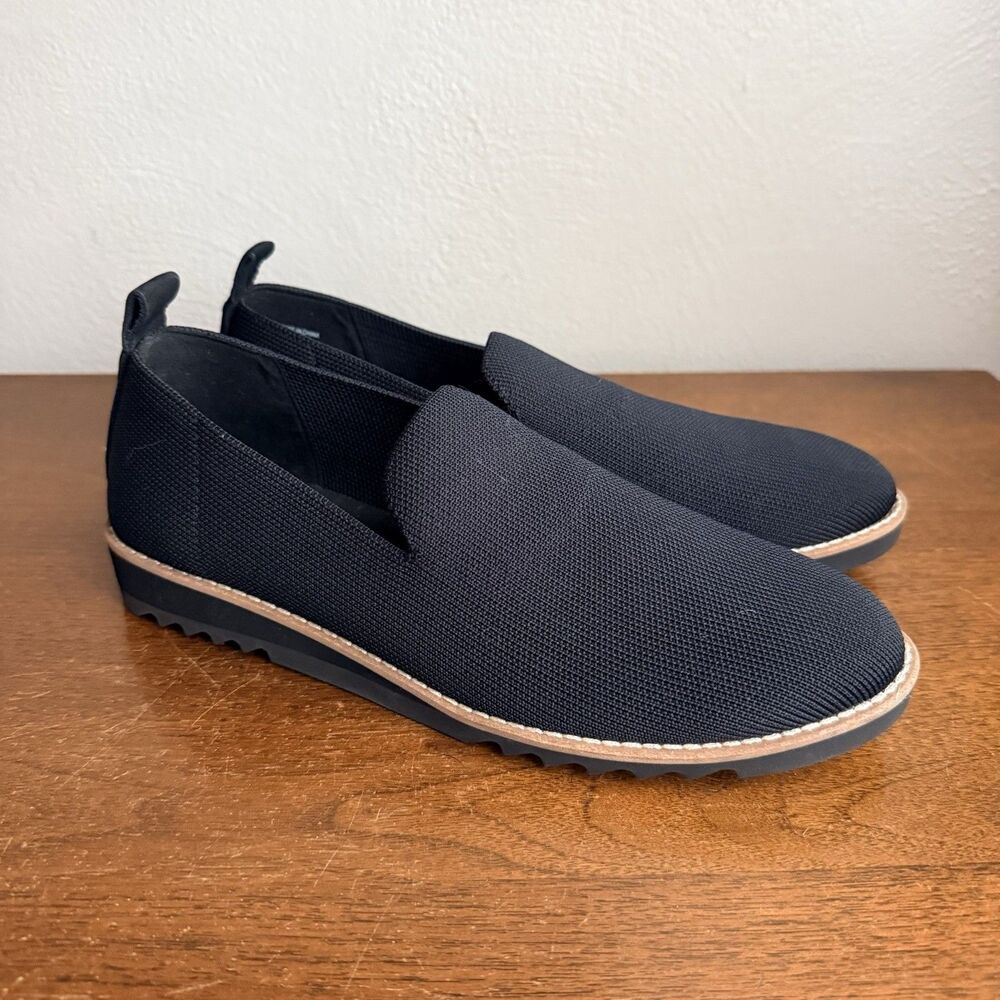 Eileen Fisher Sz 7 Black Novo Loafer Knit Stretch Slip-on